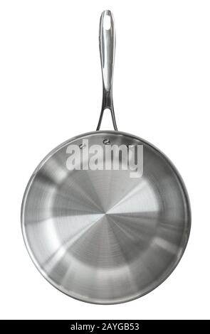 Isolated Brand New Stainless Steel Frying Pan On A White Background Stock Photo