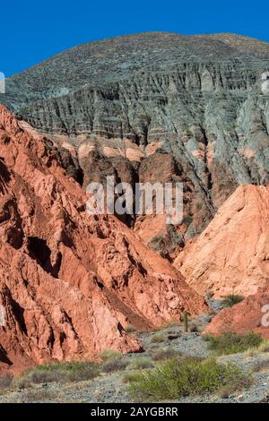 Colorful rock formations created by erosion in the Andes Mountains near Purmamarca, Jujuy Province, Argentina. Stock Photo