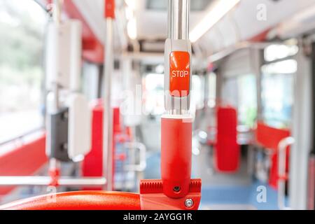 Stop button on a City Bus Stock Photo