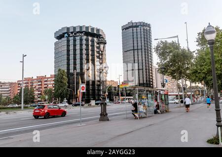 27 JULY 2018, BARCELONA, SPAIN: Skyscrapper building of Caixa Bank Stock Photo