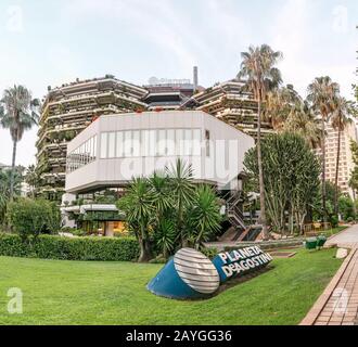 27 JULY 2018, BARCELONA, SPAIN: Skyscrapper eco building of the head office of Planeta DeAgostini publishing company Stock Photo