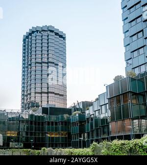 27 JULY 2018, BARCELONA, SPAIN: Skyscrapper building of Caixa Bank Stock Photo