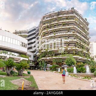 27 JULY 2018, BARCELONA, SPAIN: Skyscrapper eco building of the head office of Planeta DeAgostini publishing company Stock Photo