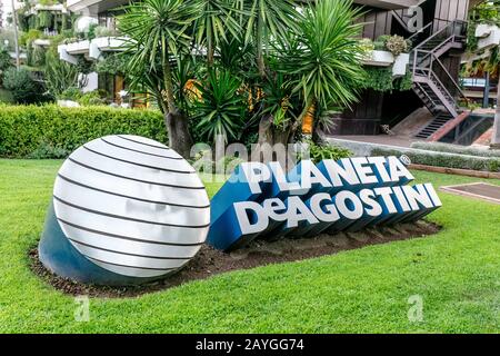 27 JULY 2018, BARCELONA, SPAIN: Skyscrapper eco building of the head office of Planeta DeAgostini publishing company Stock Photo