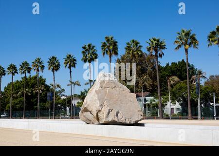 “Levitated Mass” public art sculpture by Michael Heizer, 2012. A 350 ton boulder situated  Resnick North Lawn at the Los Angeles County Museum of Art Stock Photo