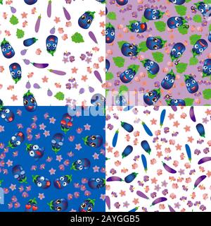 Set of cute seamless pattern with cartoon emoji vegetables Stock Vector