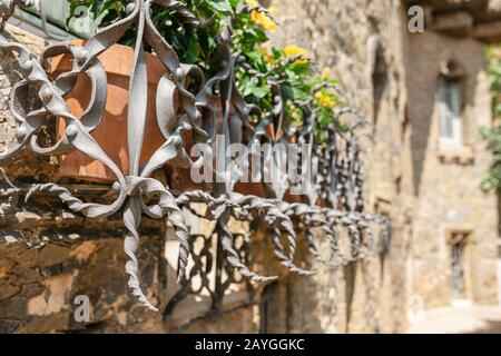 28 JULY 2018, BARCELONA, SPAIN: Close-up decor detail of the Park Guell by Antoni Gaudi in Barcelona