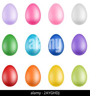 set colorful Easter eggs on white background Stock Photo