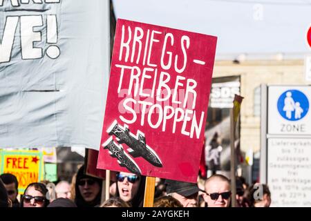 Munich, Bavaria, Germany. 15th Feb, 2020. Protests against the Munich Security Conference 2020 edition where some 5,000 demonstrators assembled under different banners against the MSC and NATO. Credit: Sachelle Babbar/ZUMA Wire/Alamy Live News Stock Photo