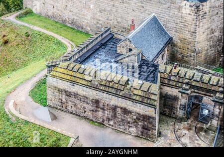 Bastion with chemin de ronde at the entrance of the Konigstein Fortress. Saxony, Germany. Stock Photo