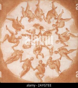 Francesco Primaticcio - Dance of the Hours and three putti with cornucopiae Stock Photo