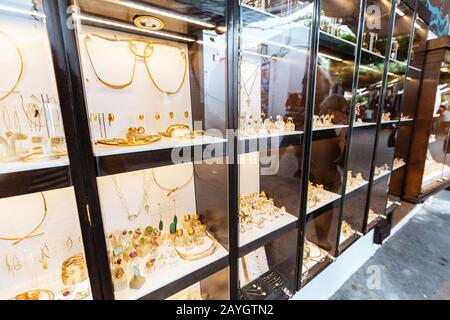 display showcase at the outdoor jewelry market Stock Photo