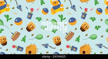 Cheerful cute balls pattern. flowers. the bees. Children's drawing.Vector illustration.. Stock Vector