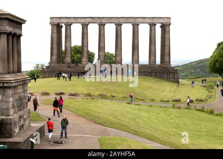 The National Monument of Scotland a historical hilltop memorial to the soldiers & sailors from Scotland who died in the Napoleonic Wars. Stock Photo