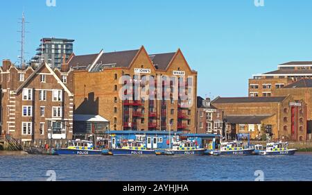 Wapping Police Pontoon London,River Police, River Thames, London, England, UK, Metropolitan Police Marine Policing Unit Stock Photo