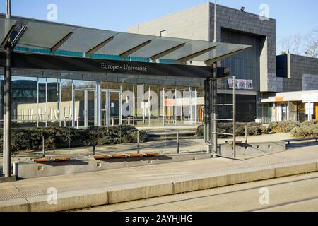 T2 Tramway station, Campus of Lyon 2 Lumiere University, Bron, France Stock Photo