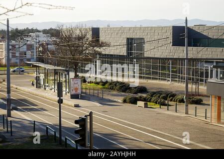 T2 Tramway station, Campus of Lyon 2 Lumiere University, Bron, France Stock Photo
