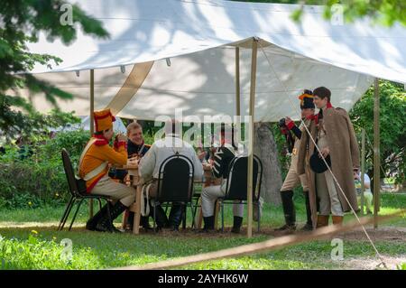 Moscow, Russia - June 12, 2017: Moscow historical festival Times and epochs. Historical reconstruction. Stock Photo