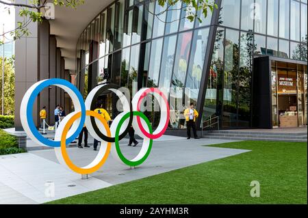 Olympic Rings outside Japan Olympic Museum Japan Sport Olympic Square Tokyo Stock Photo