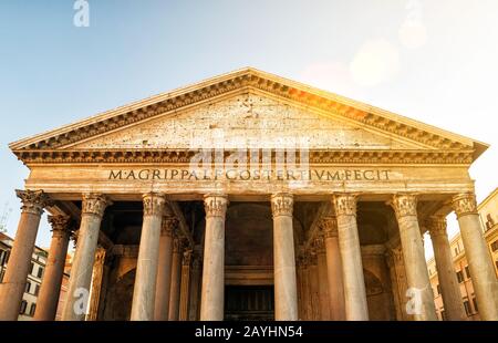 The Pantheon, Rome, Italy. Pantheon is a famous monument of ancient Roman culture, the temple of all the gods, built in the 2nd century. Stock Photo