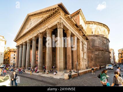 ROME - OCTOBER 2, 2012: Tourists visit the Pantheon. Pantheon is a famous monument of ancient Roman culture, the temple of all the gods, built in the Stock Photo