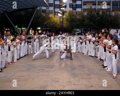 Capoeira demonstration in the streets of Povoa de Varzim, northern Portugal Stock Photo