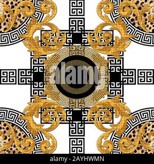 Baroque Gold Color Greek Design Pattern Stock Photo by