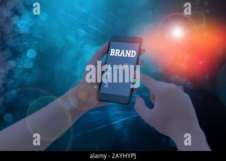 Conceptual hand writing showing Brand. Concept meaning Type of product manufactured by a company under a particular name Stock Photo