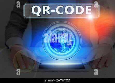 Text sign showing Qr Code. Business photo text the trademark for a type of matrix barcode A machinereadable code Elements of this image furnished by N Stock Photo