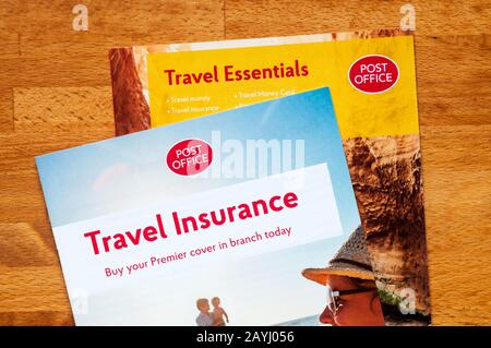 Post Office Travel insurance and Travel Essentials leaflets. Stock Photo
