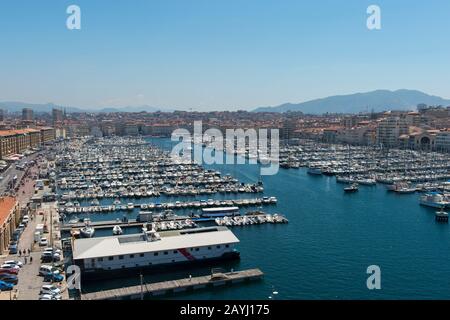 View from Fort St. Jean of the Vieux Port (old port) in Marseille, France. Stock Photo