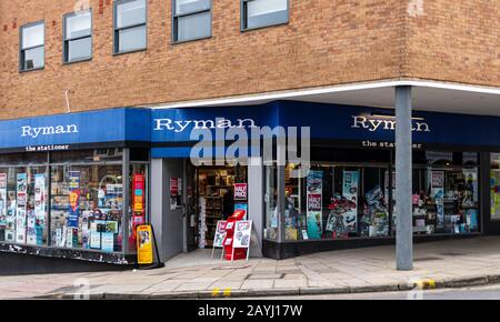 Guildford, United Kingdom - November 06 2019:  The frontage of Ryman stationary store on High Street Stock Photo