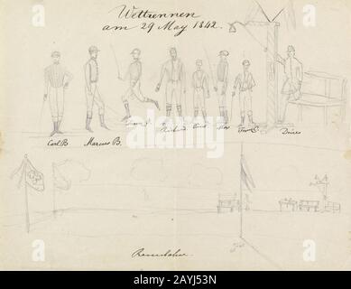 Franz Joseph Kinderzeichnung Wettrennen 1842. Stock Photo