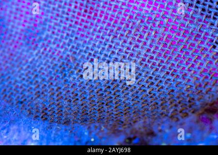 Close up macro shoot of linen fabric in vivid blue tones Stock Photo
