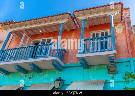 Famous colonial Cartagena Walled City (Cuidad Amurrallada) and its colorful buildings in historic city center, designated a UNESCO World Heritage Site Stock Photo