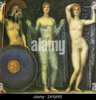 Franz von Stuck - The three goddesses Athena, Hera and Aphrodite, 1923. Stock Photo