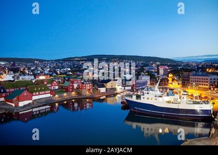 Harbour of the capital in the evening, Faroe Islands, Streymoy, Torshavn Stock Photo