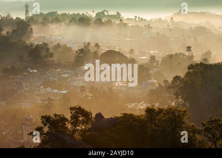 Mount Abu and Aravalli mountain range aerial panoramic view. Mount Abu is a hill station in Rajasthan state, India. Stock Photo