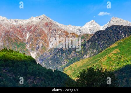 Rohtang Pass is a high mountain pass on the Pir Panjal Range of Himalayas near Manali, Himachal Pradesh, India Stock Photo