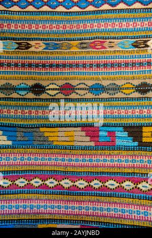 A weaving made from wool dyed with natural dyes at a weavers home in Teotitlan del Valle, a small town in the Valles Centrales Region near Oaxaca, sou Stock Photo