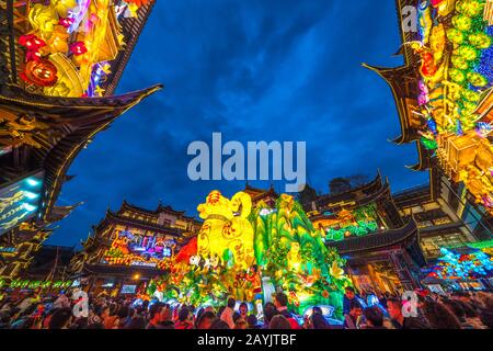 Shanghai, China - February 14, 2018: The famous Yu Garden in Shanghai, China, a traditional shopping area with historic building. Stock Photo