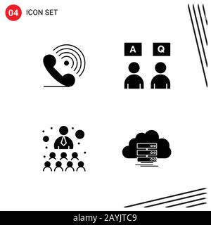 Collection of 4 Vector Icons in solid style. Pixle Perfect Glyph Symbols for Web and Mobile. Solid Icon Signs on White Background. 4 Icons. Stock Vector