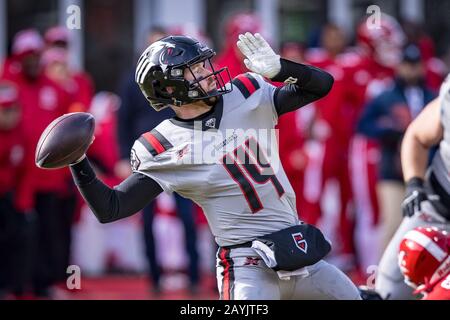 Washington DC, USA. 15th Feb, 2020. February 15, 2020: NY Guardians quarterback Matt McGloin (14) readies to throw during the game between the New York Guardians and D.C. Defenders held at Audi Field in Washington, DC. Credit: Cal Sport Media/Alamy Live News Stock Photo