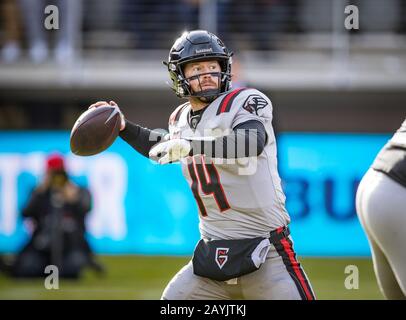 Washington DC, USA. 15th Feb, 2020. February 15, 2020: NY Guardians quarterback Matt McGloin (14) readies to throw during the game between the New York Guardians and D.C. Defenders held at Audi Field in Washington, DC. Credit: Cal Sport Media/Alamy Live News Stock Photo