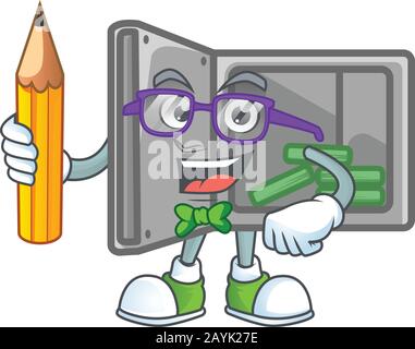 A mascot icon of Student security box open character holding pencil Stock Vector