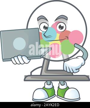 A smart lottery machine ball mascot icon working with laptop Stock Vector