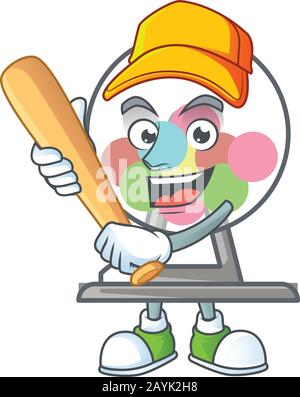 An active healthy lottery machine ball mascot design style playing baseball Stock Vector