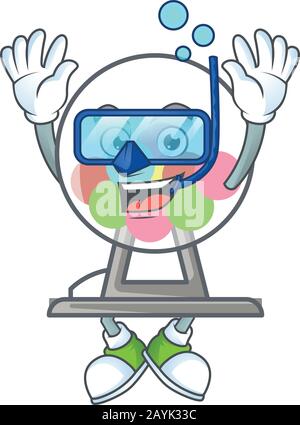 A mascot icon of lottery machine ball wearing Diving glasses Stock Vector