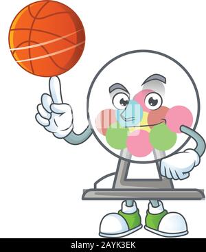 a strong lottery machine ball cartoon character with a basketball Stock Vector