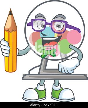 A mascot icon of Student lottery machine ball character holding pencil Stock Vector